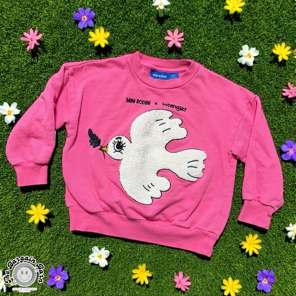 Mini Rodini × Wrangler Pink Peace Dove Sweatshirt 3–5Y – Limited Edition Collab
